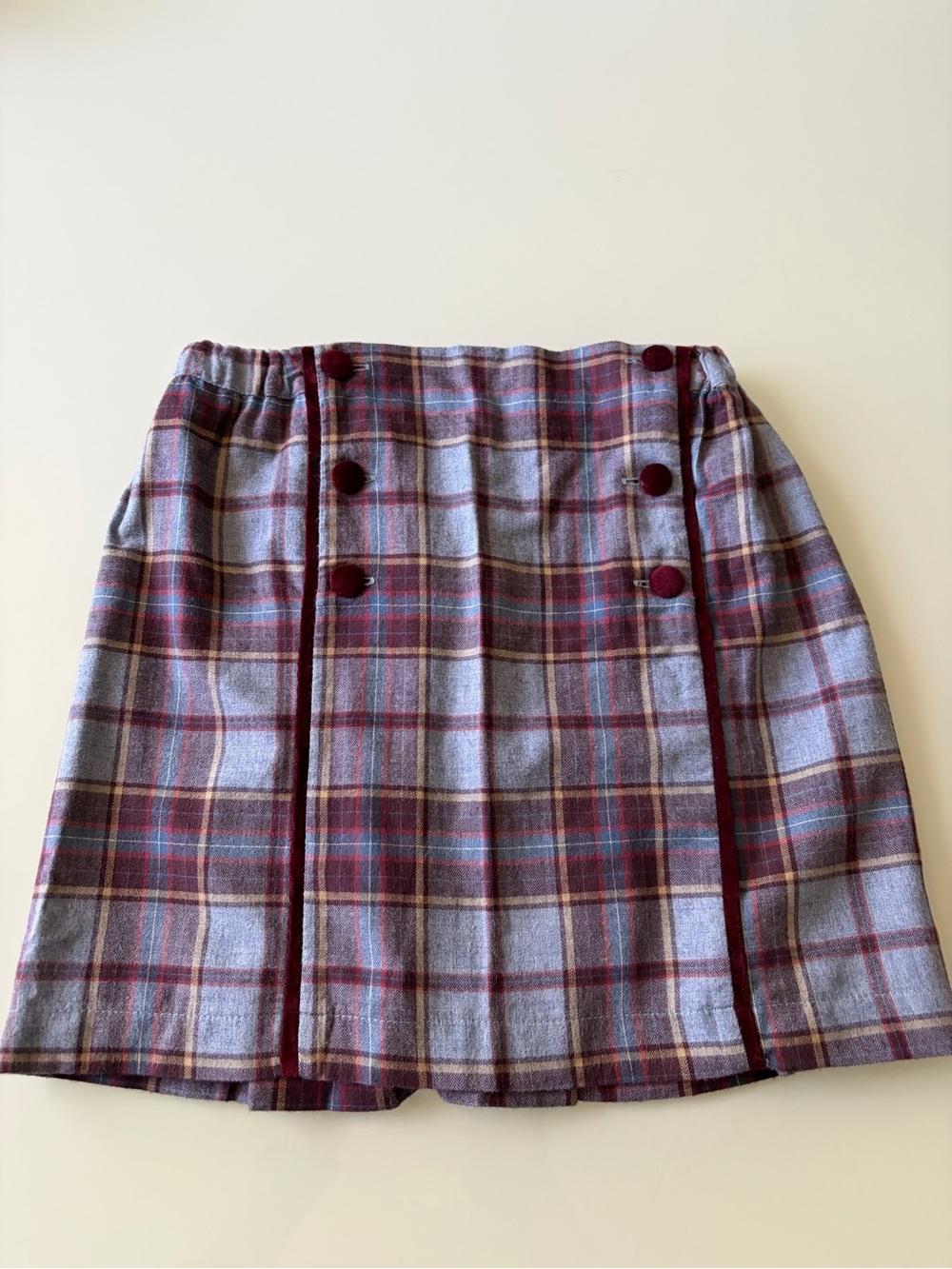 Pepa London Girls Plaid Pleated Skirt with Burgundy Accents Sz 8